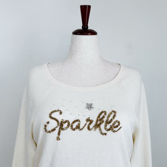 Talbots Sweaters - Talbots Sparkle Sequined Embellished Cream Sweater